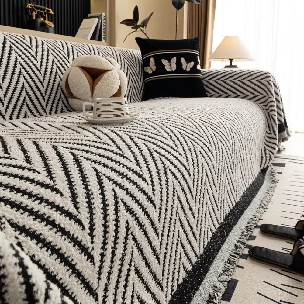 Chevron Herringbone Tassel Couch Cover