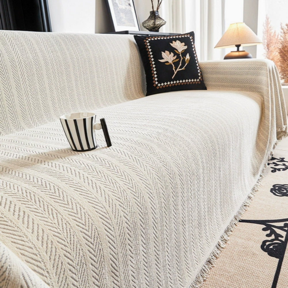 Herringbone Chenille Tassels Couch Cover