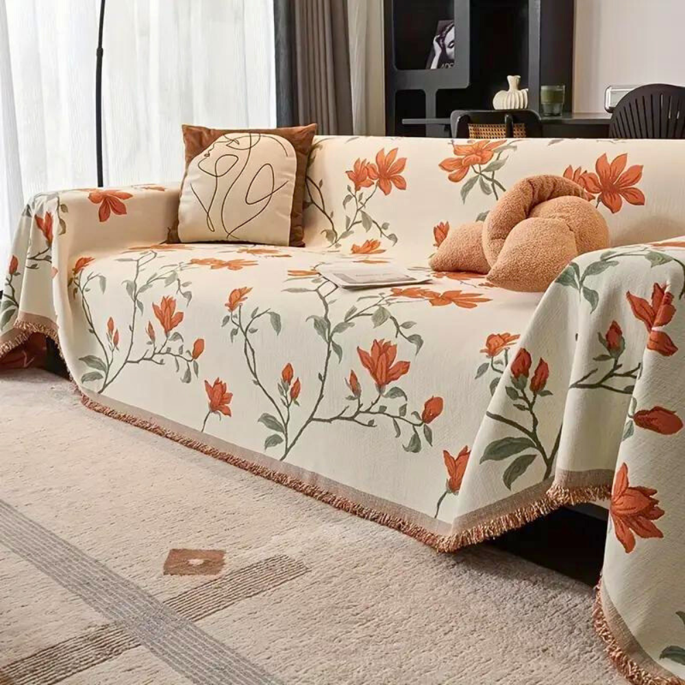 Floral Chenille Couch Cover